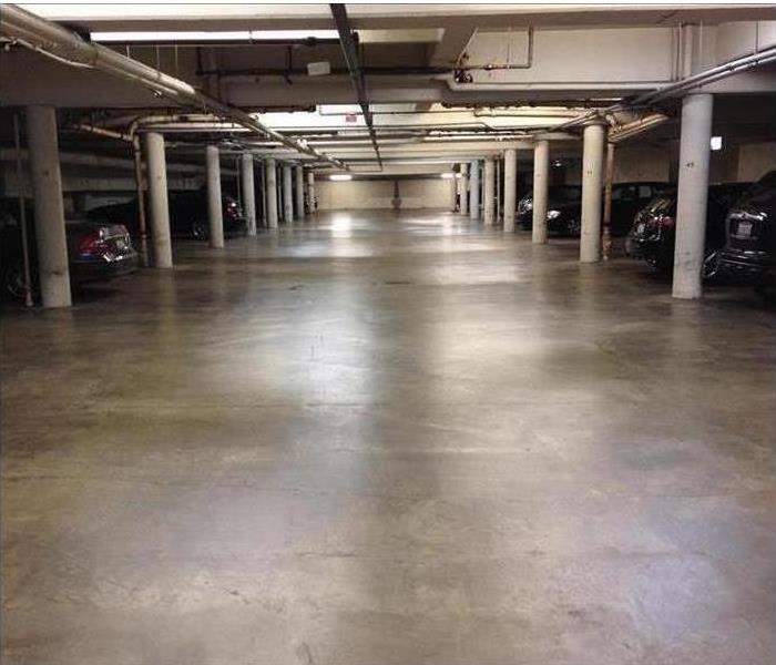 cleaned parking structure after sewage damage